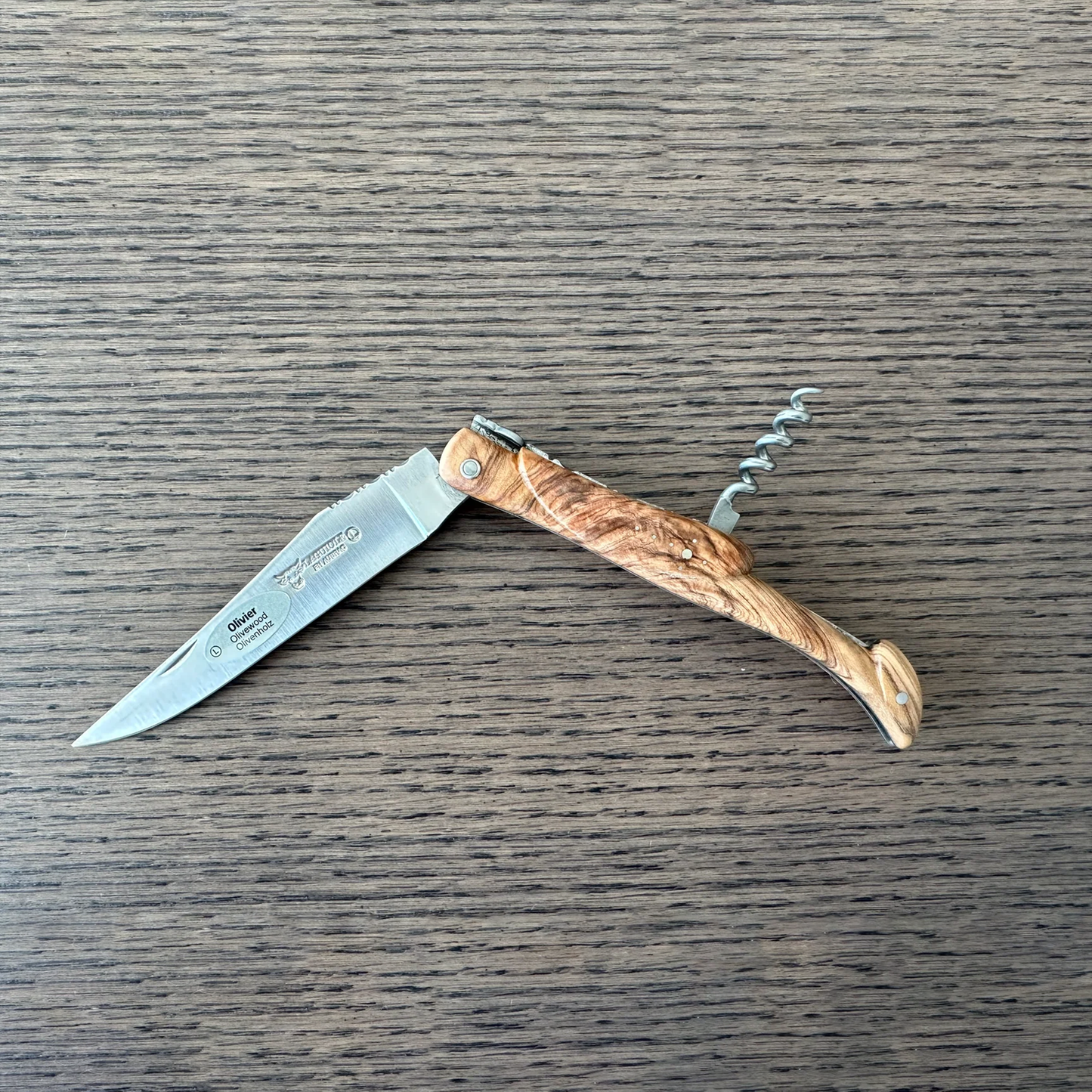 Laguiole en Aubrac Handcrafted Plated Multipurpose Knife Olive Wood Handle with Corkscrew, 4.75 inches