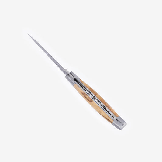 Laguiole en Aubrac Handcrafted Multilayer Damascus Double Plate Multipurpose Knife With Olive Wood Handle, 4.75-Inches