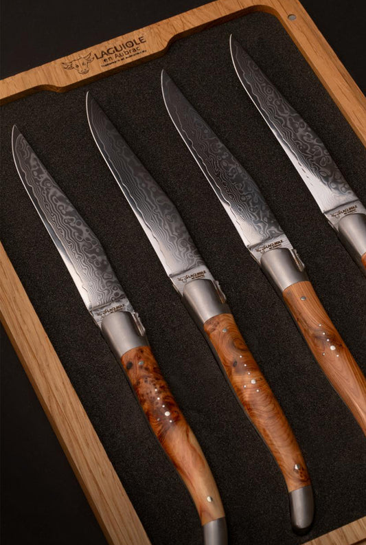 Laguiole en Aubrac 手工镀金 6 件式牛排刀套装,带实心牛角手柄