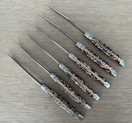 Laguiole en Aubrac Handcrafted 6-Piece Steak Knife Set with Walnut Crust Handle