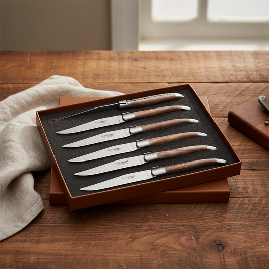 Laguiole en Aubrac Luxury Steak/Table Knives 6-Piece Set with Walnut Handle