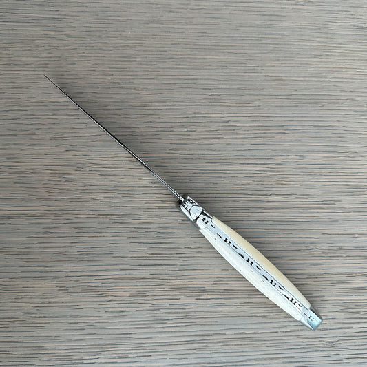 LaguioleenAubrac手作りのメッキ2ピースステーキナイフセットチーク材のハンドル付き