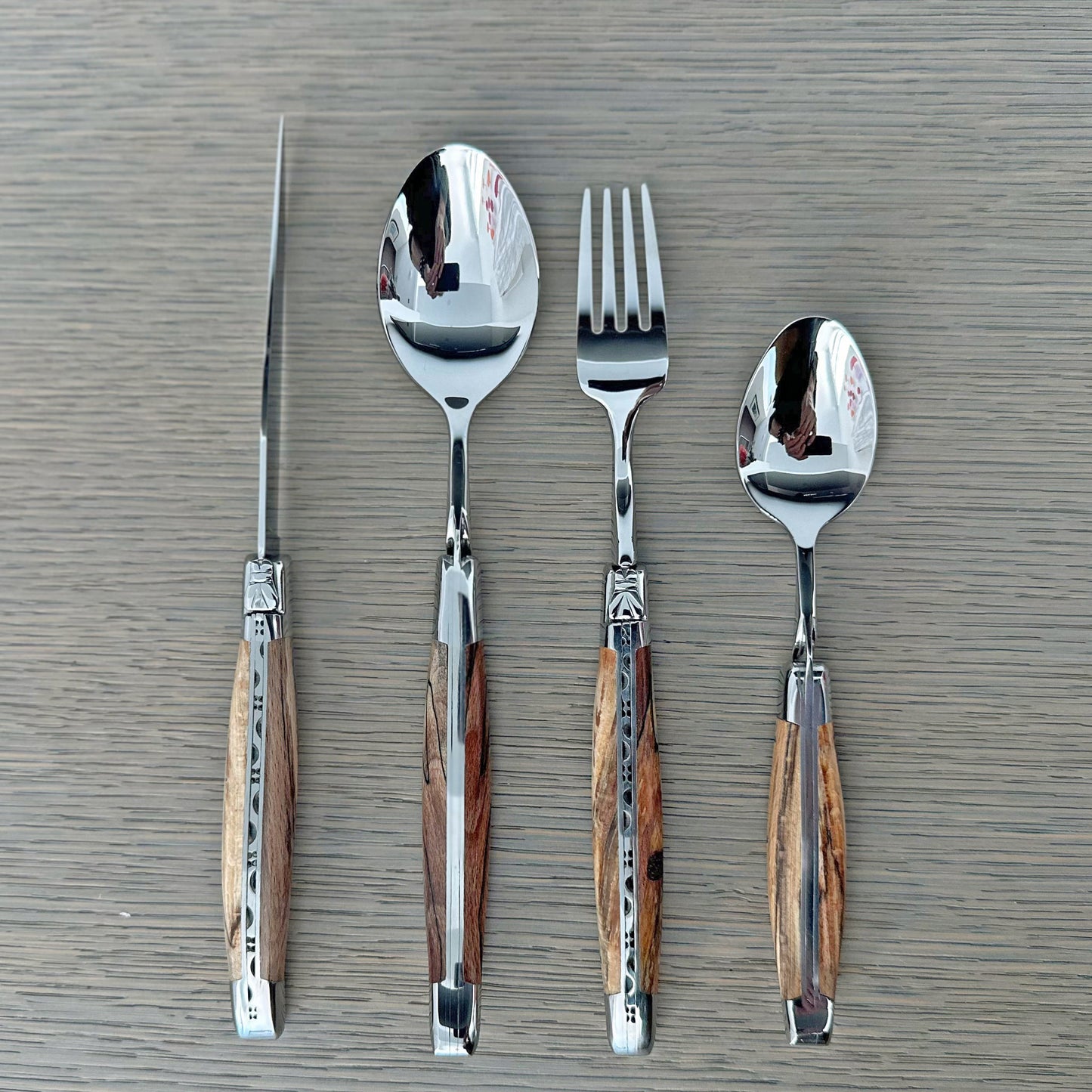 Laguiole en Aubrac Handcrafted 4-Piece Handcrafted Flatware Set, Aubrac Beechwood Handles
