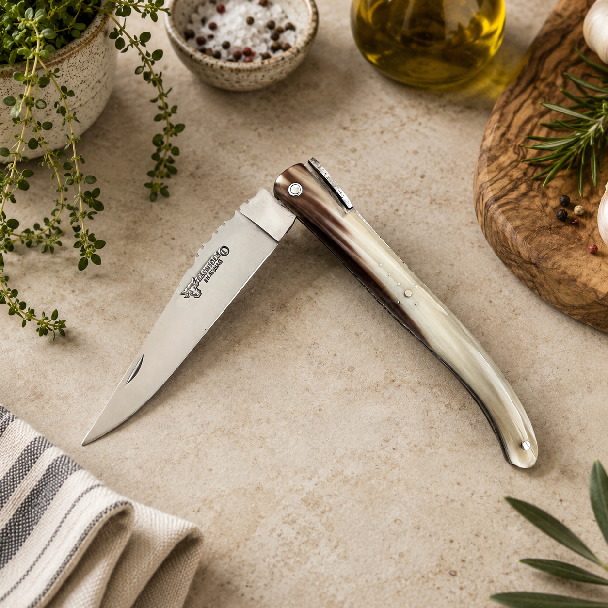Laguiole en Aubrac — Origine Tour Eiffel Limited Edition Folding Knife | Solid Horn Handle
