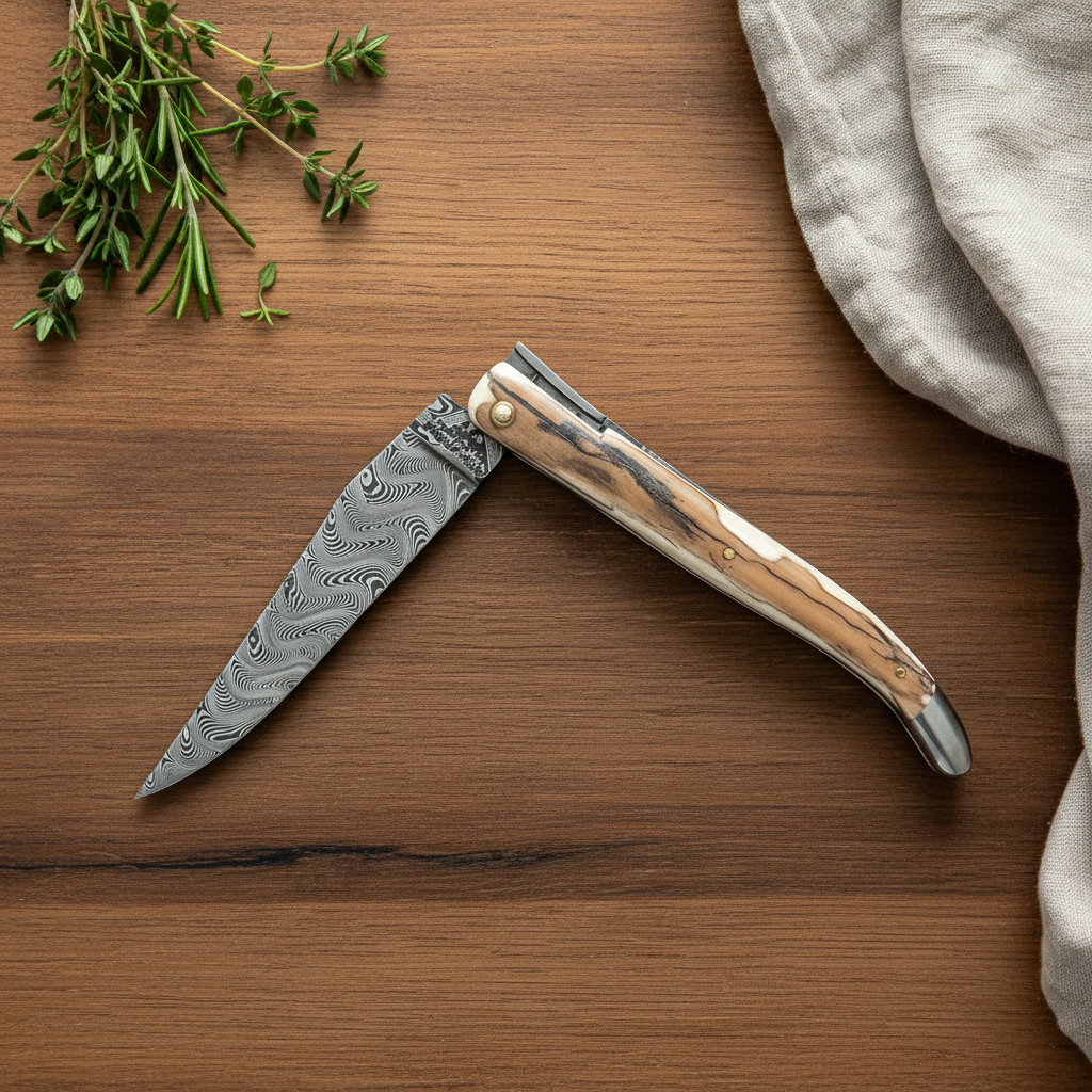 Laguiole en Aubrac — Origine Tour Eiffel Limited Edition Folding Knife | Ivory Crust Handle, Damascus Blade