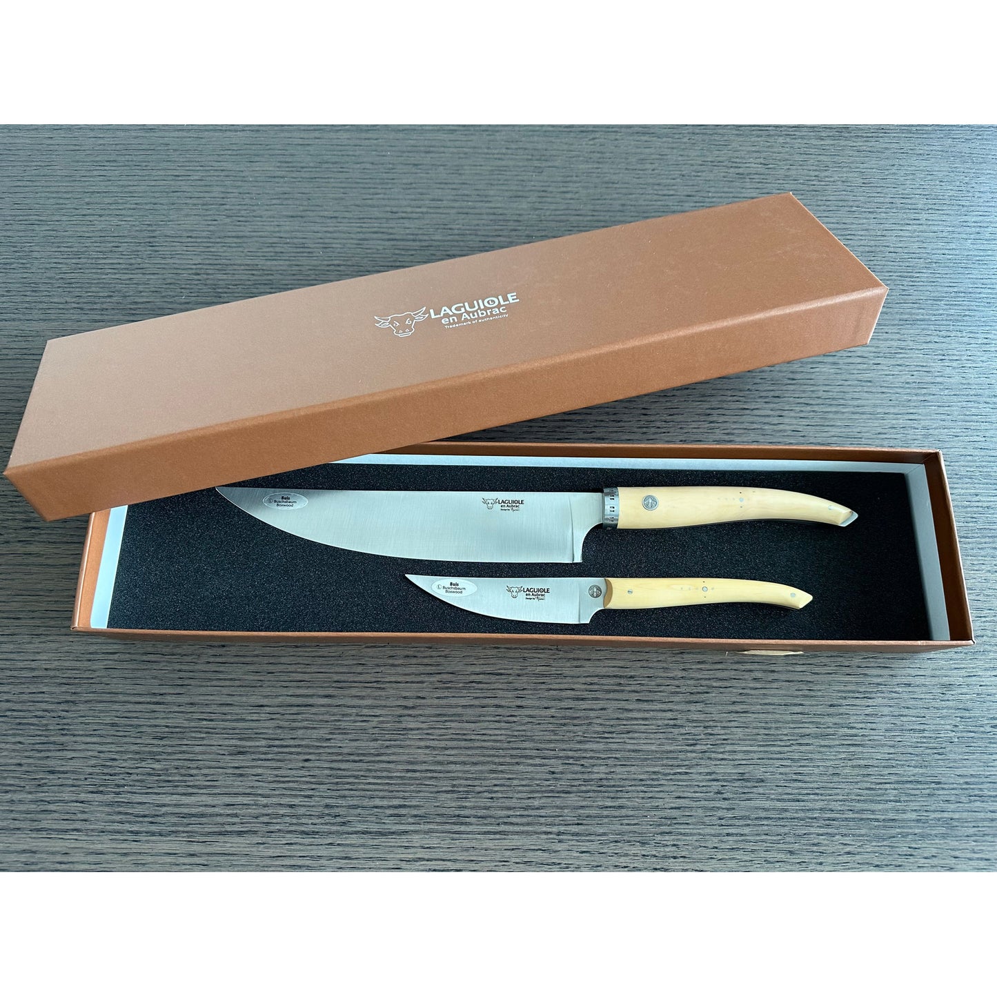 Laguiole en Aubrac Handcrafted Gourmet Cuisine 2-Piece Kitchen Knife Set with Boxwood Handles
