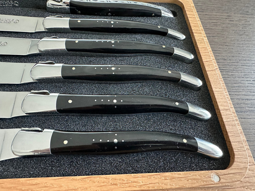 Laguiole en Aubrac Handcrafted Plated 6-Piece Steak Knife Set with Buffalo Horn Handles - LaguioleEnAubracShop