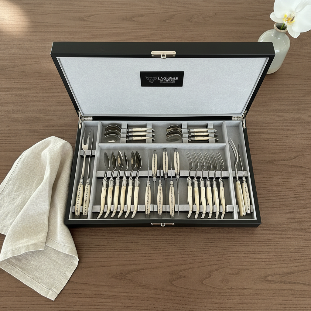 Laguiole en Aubrac Luxury 28-Piece Handcrafted Flatware Set With Bone Handles