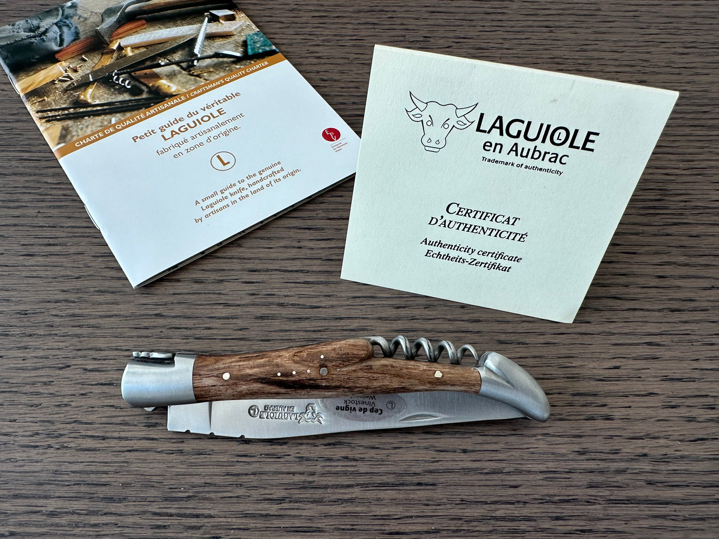 Laguiole en Aubrac Handcrafted Multipurpose Knife with Corkscrew, Grapevine Handle, 4.75 inches