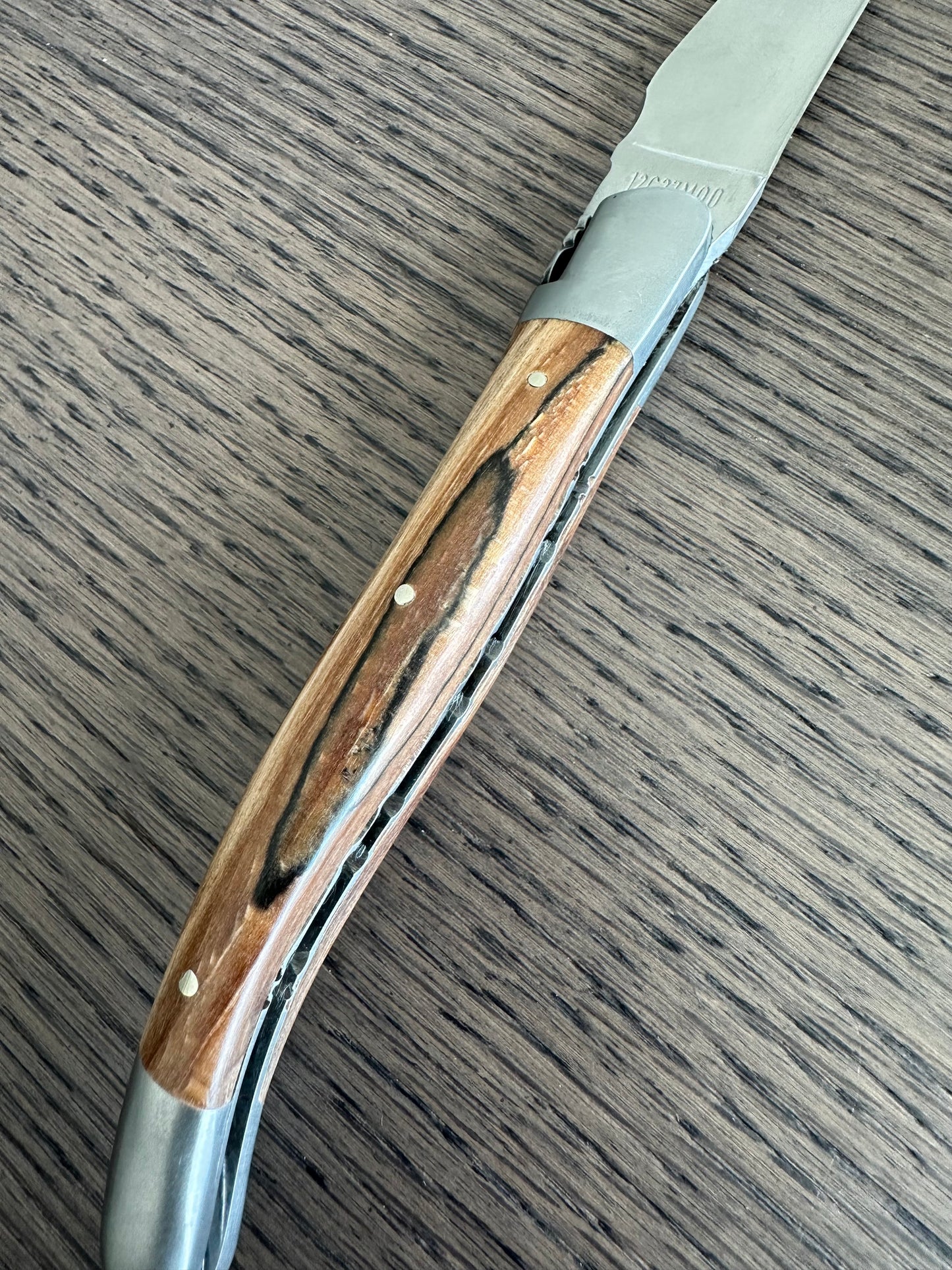 Laguiole en Aubrac Luxury Double Plates Stainless Steel Bolsters Folding Pocket Knife, Aubrac Wood Handles, 4.8-In