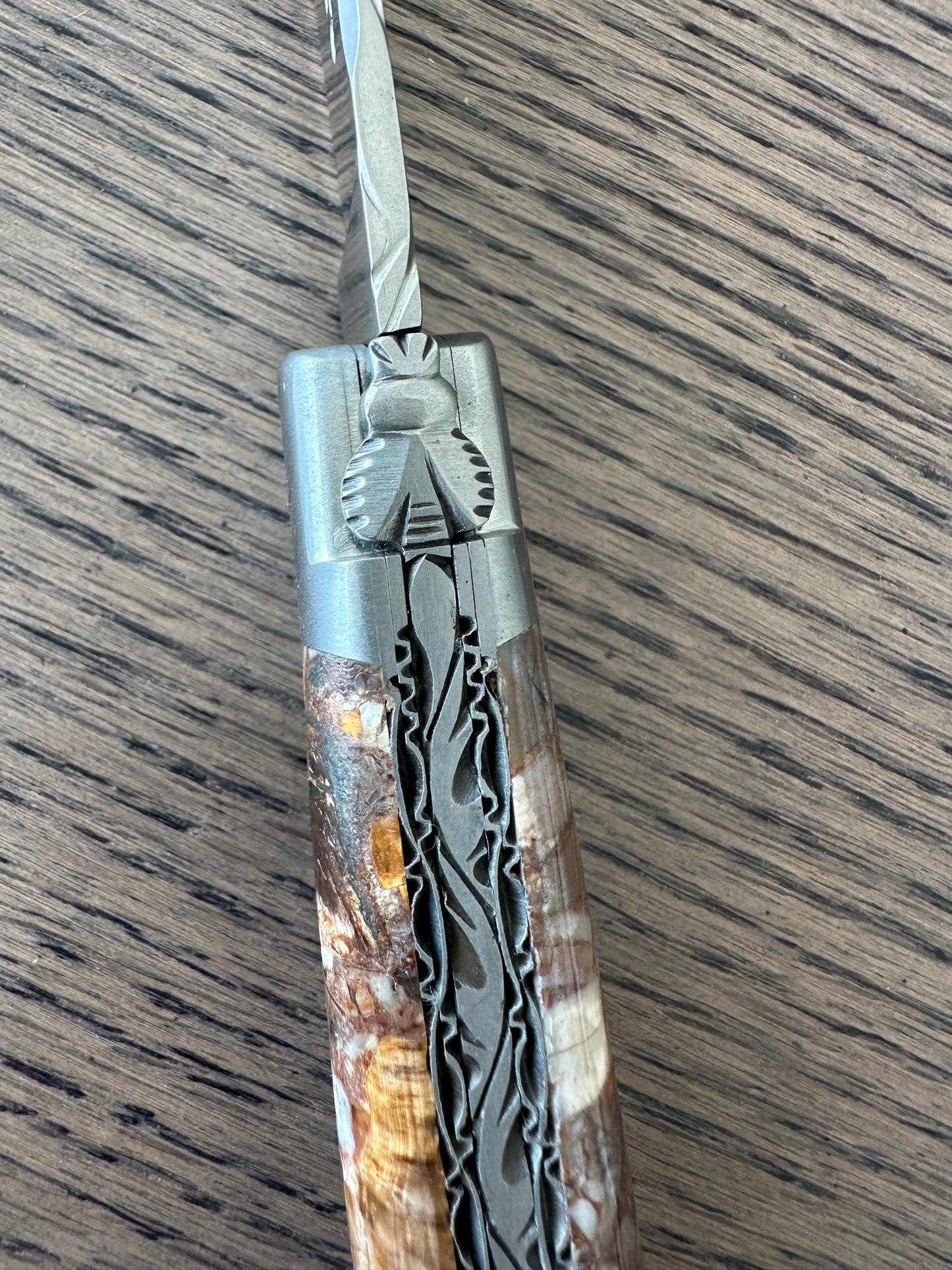 Laguiole en Aubrac Handcrafted Double Plates Multipurpose Knife, Brown Fusion Handle, 4.75 inches