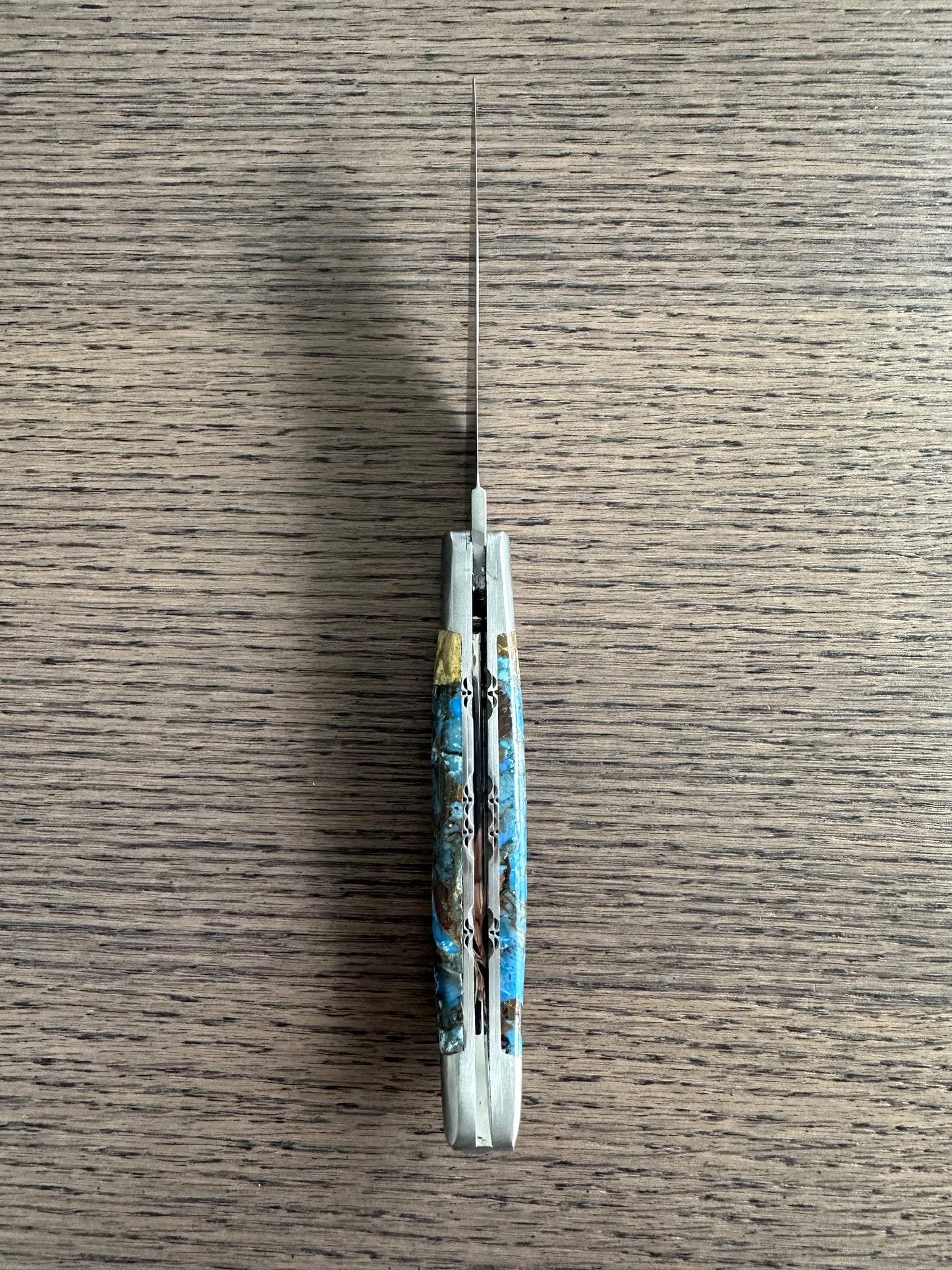 Laguiole en Aubrac Handcrafted Double Plates Multipurpose Knife, Blue Fusion Handle, 4.8 inches