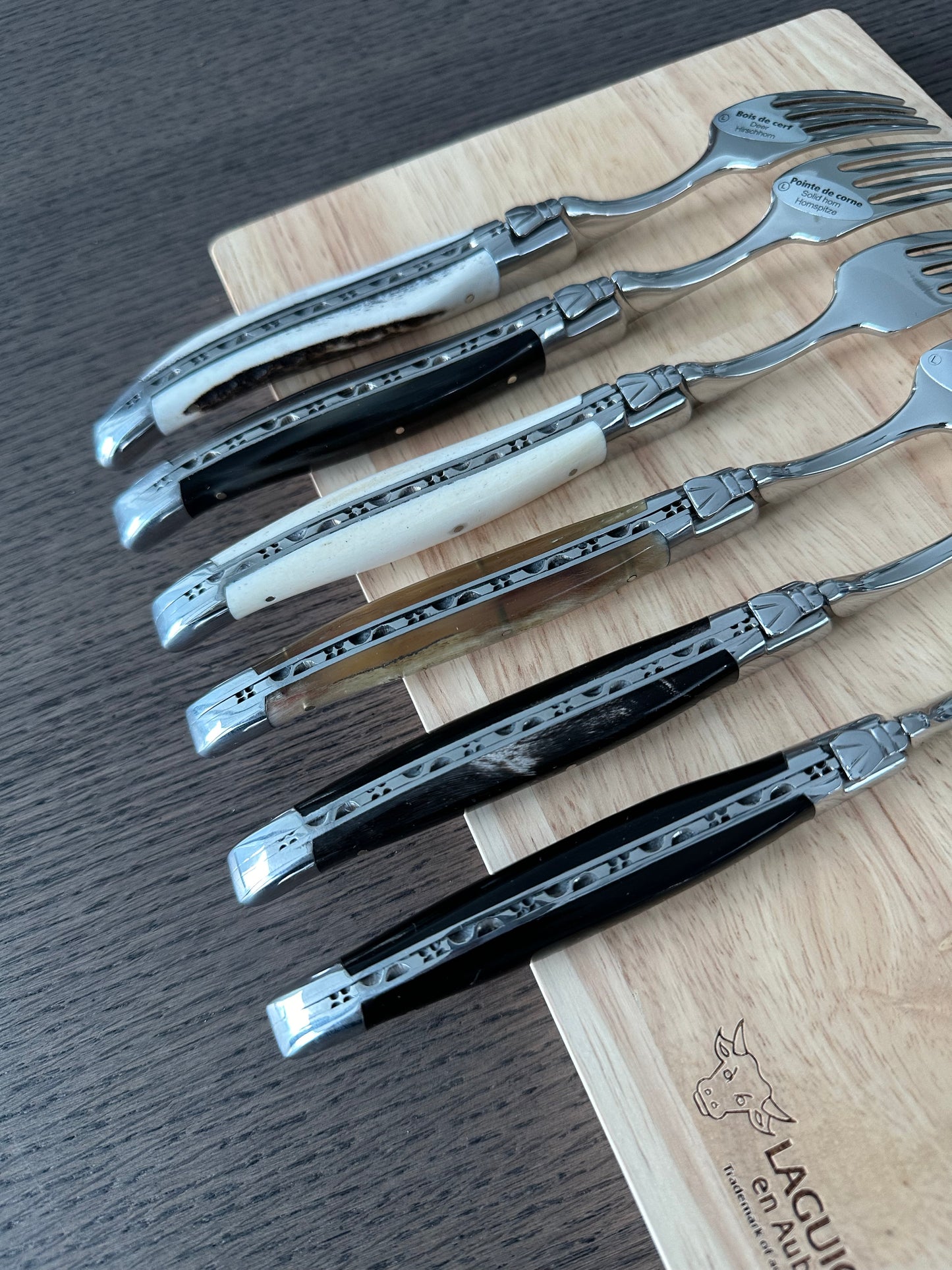 Laguiole en Aubrac Handcrafted 6-Piece Dinner Fork Set With Mixed Horns Handles