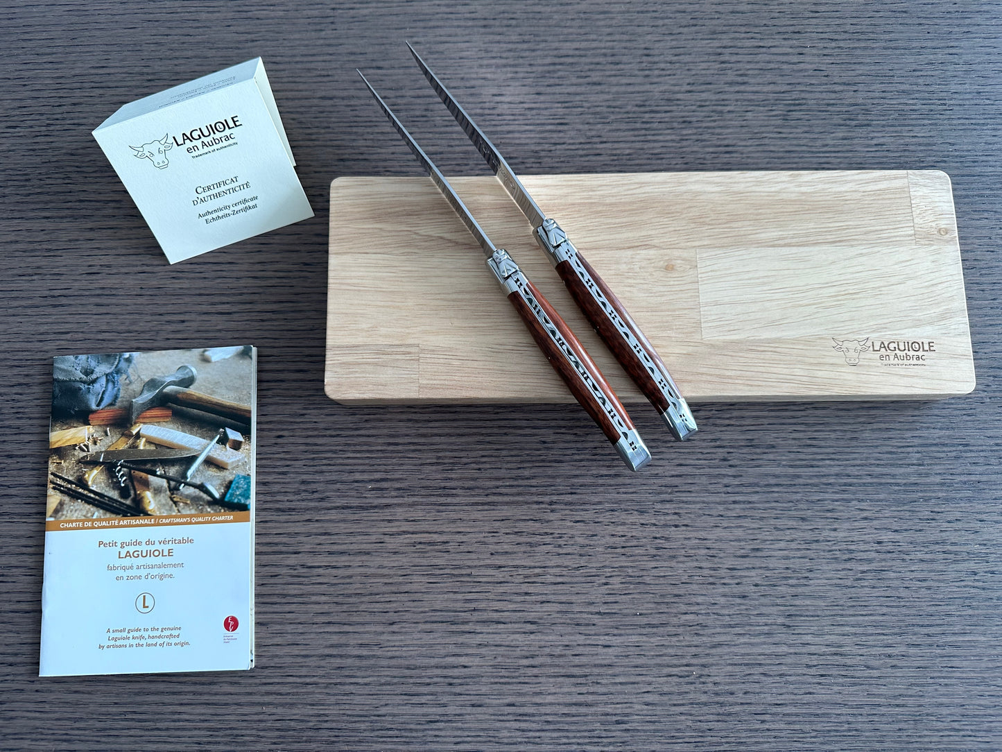 Laguiole en Aubrac Handcrafted 2-Piece Steak Knife Set with Amourette/Snake Wood Handles