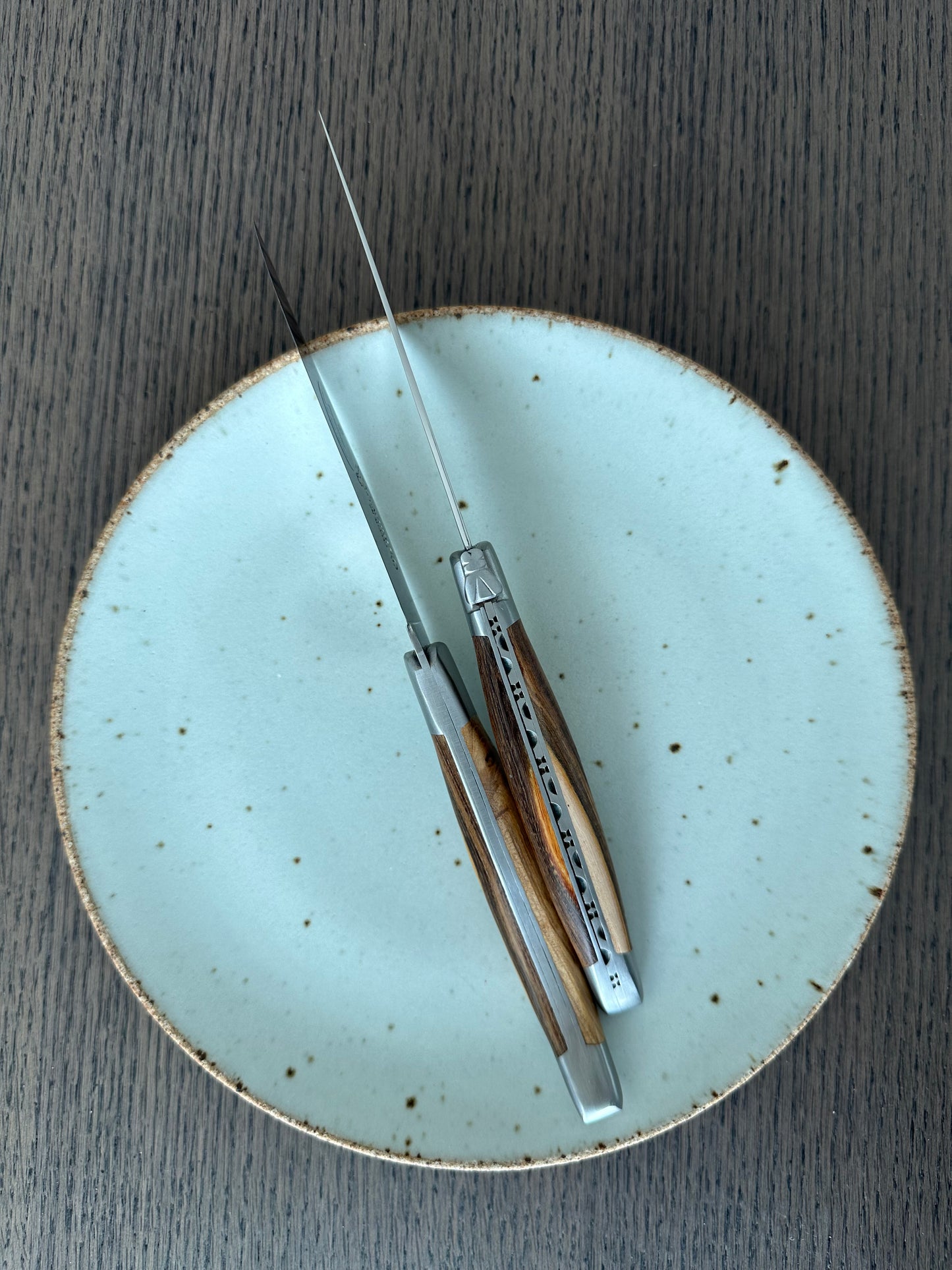 Laguiole en Aubrac Handcrafted 2-Piece Steak Knife Set with Pistachio Handles