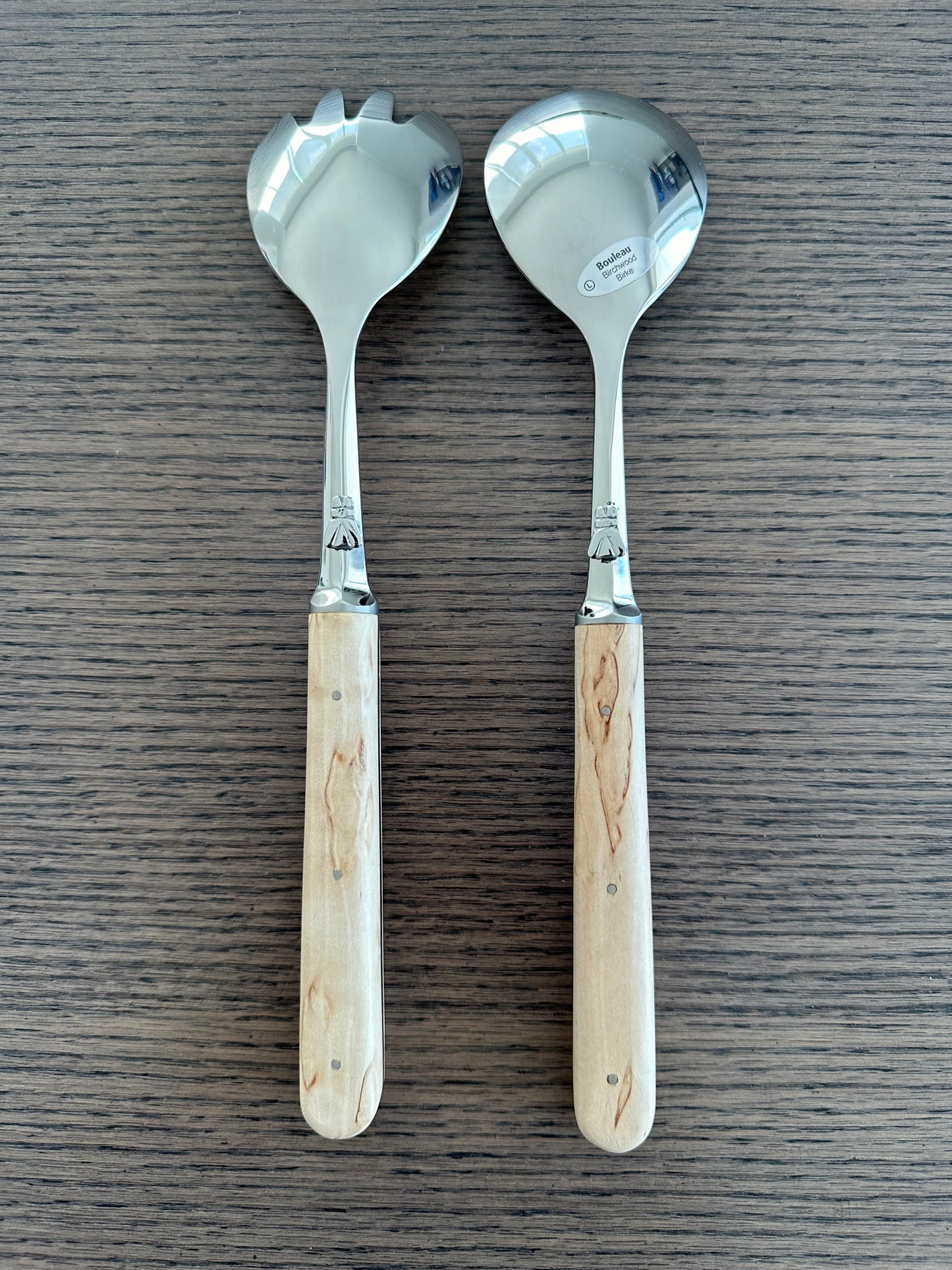 Laguiole en Aubrac 2-Piece Salad Server Set With 2-Spoons, Birchwood Handle