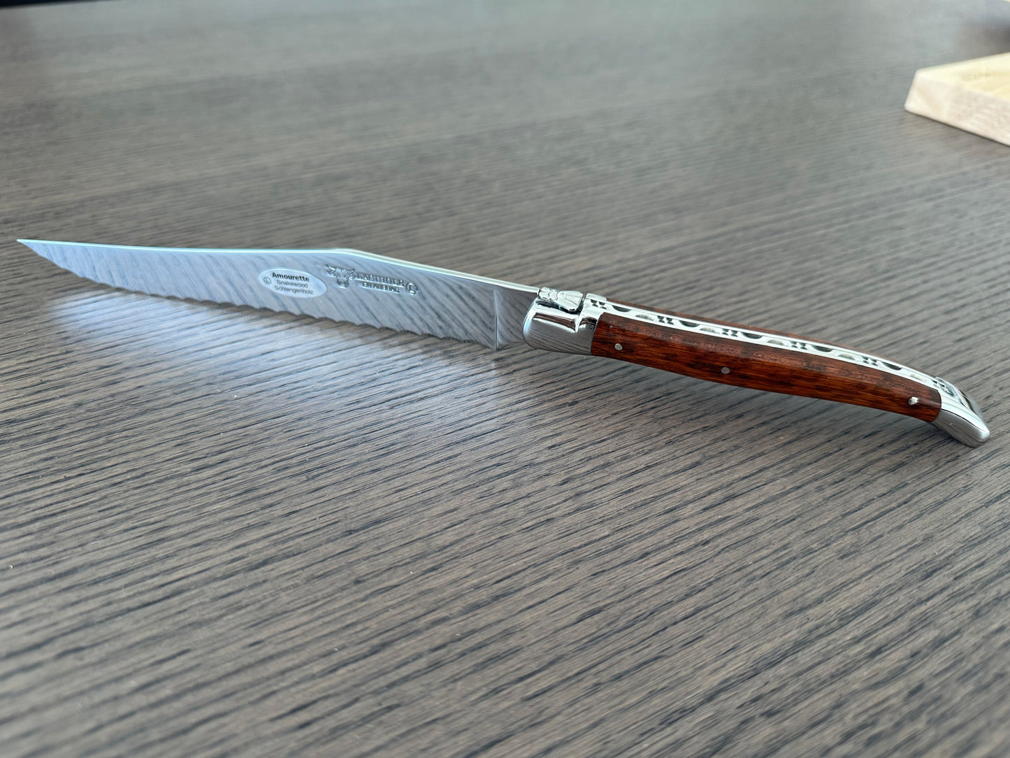 Laguiole en Aubrac Stainless Steel Bread Serrated Knife With Amourette Wood Handle, 7-in