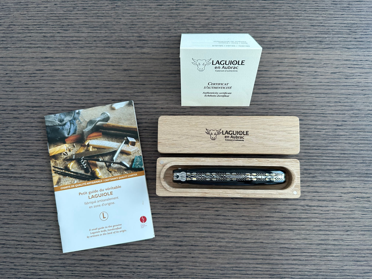 Laguiole en Aubrac Luxury Handcrafted Damascus Multipurpose Knife, Full Buffalo Handle, 4.75-Inches