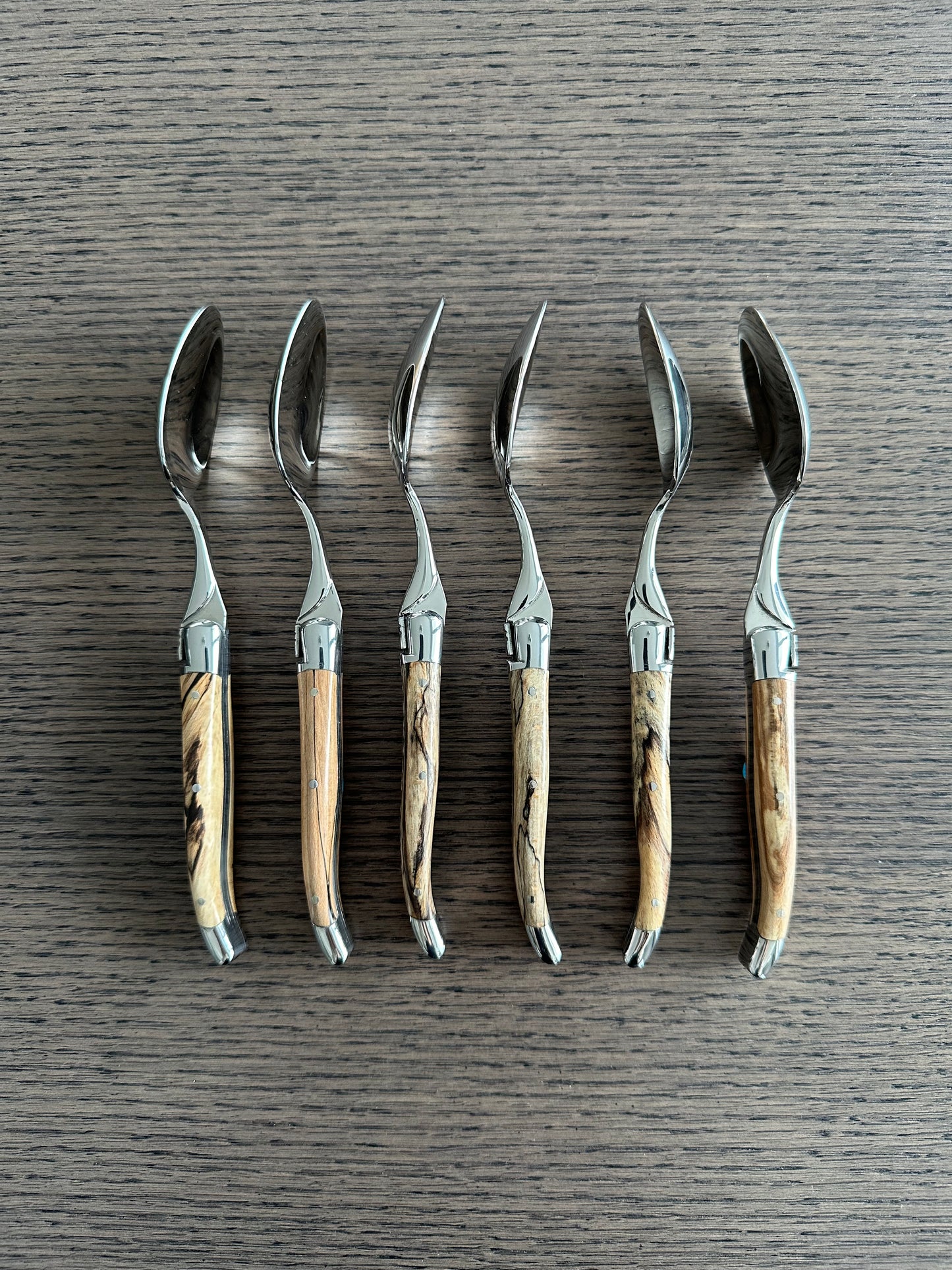 Laguiole en Aubrac Handcrafted 6-Piece Dessert Spoon Set with Aubrac Wood Handles