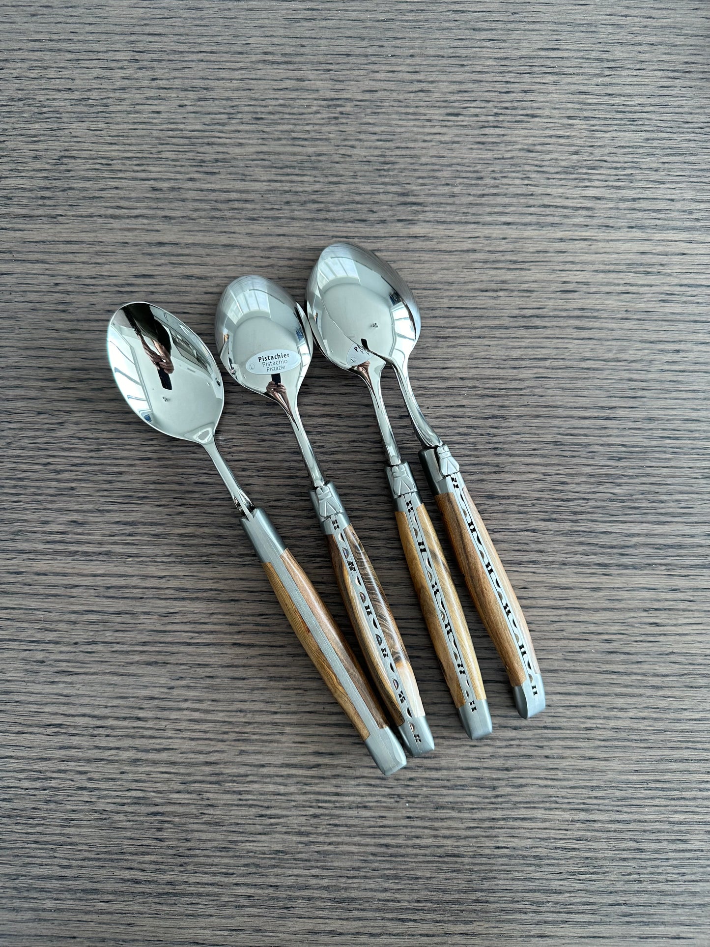 Laguiole en Aubrac Handcrafted 6-Piece Dinner Spoon Set with Pistachio Wood Handles