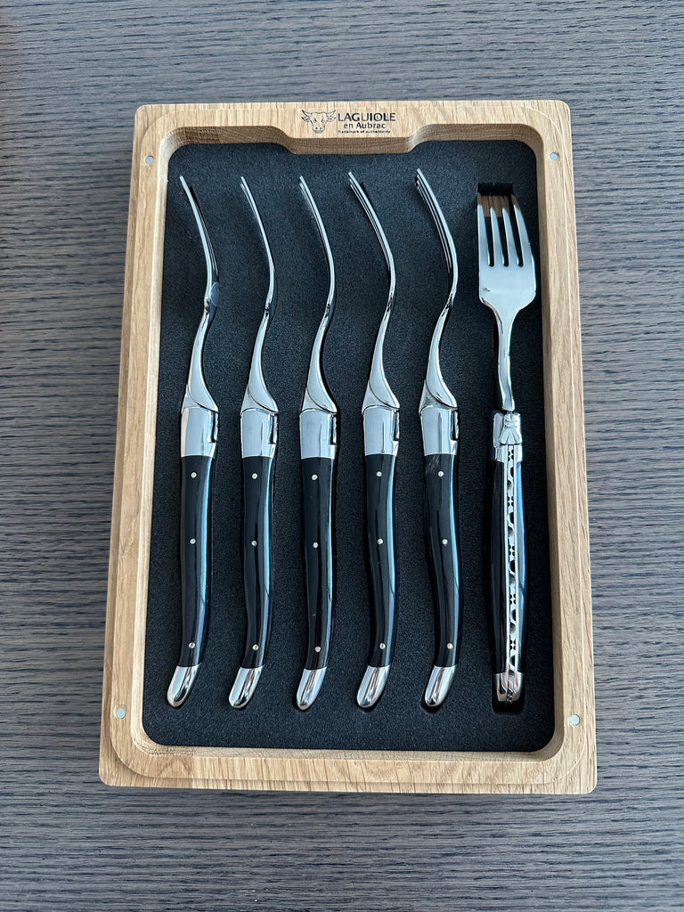 Laguiole en Aubrac Handcrafted Plated 6-Piece Fork Set With Buffalo Horn Handles - LaguioleEnAubracShop