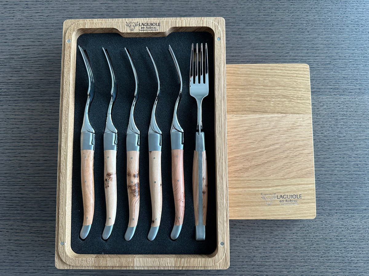 Laguiole en Aubrac Handcrafted Plated 6-Piece Fork Set With Juniper Wood Handles - LaguioleEnAubracShop