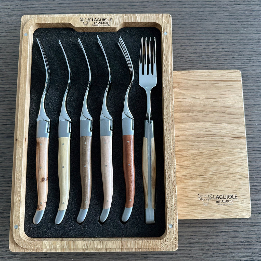 Laguiole en Aubrac Handcrafted Plated 6-Piece Fork Set With Mixed French Wood Handles - LaguioleEnAubracShop