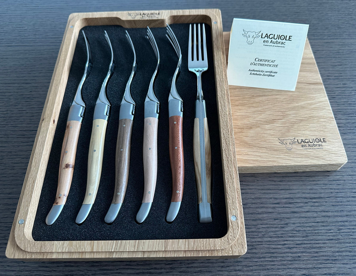 Laguiole en Aubrac Handcrafted Plated 6-Piece Fork Set With Mixed French Wood Handles - LaguioleEnAubracShop