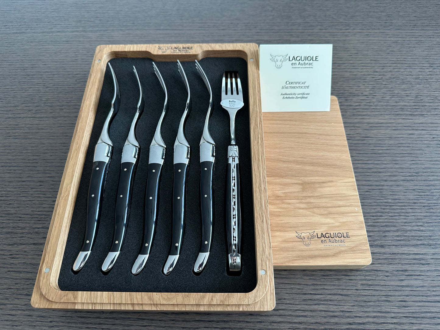 Laguiole en Aubrac Handcrafted Plated 6-Piece Fork Set With Buffalo Horn Handles - LaguioleEnAubracShop