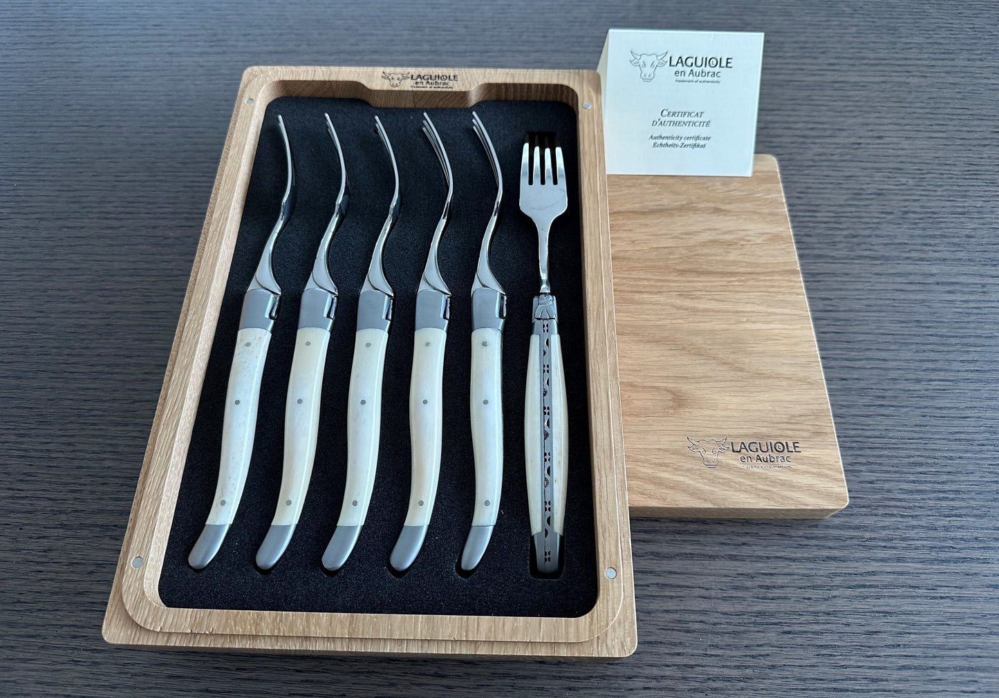 Laguiole en Aubrac Handcrafted Plated 6-Piece Fork Set With Zebu Bone Handles - LaguioleEnAubracShop