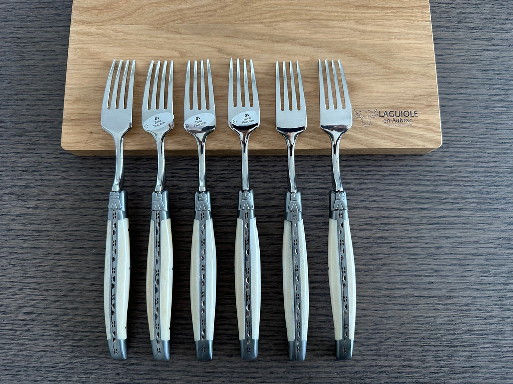 Laguiole en Aubrac Handcrafted Plated 6-Piece Fork Set With Zebu Bone Handles - LaguioleEnAubracShop