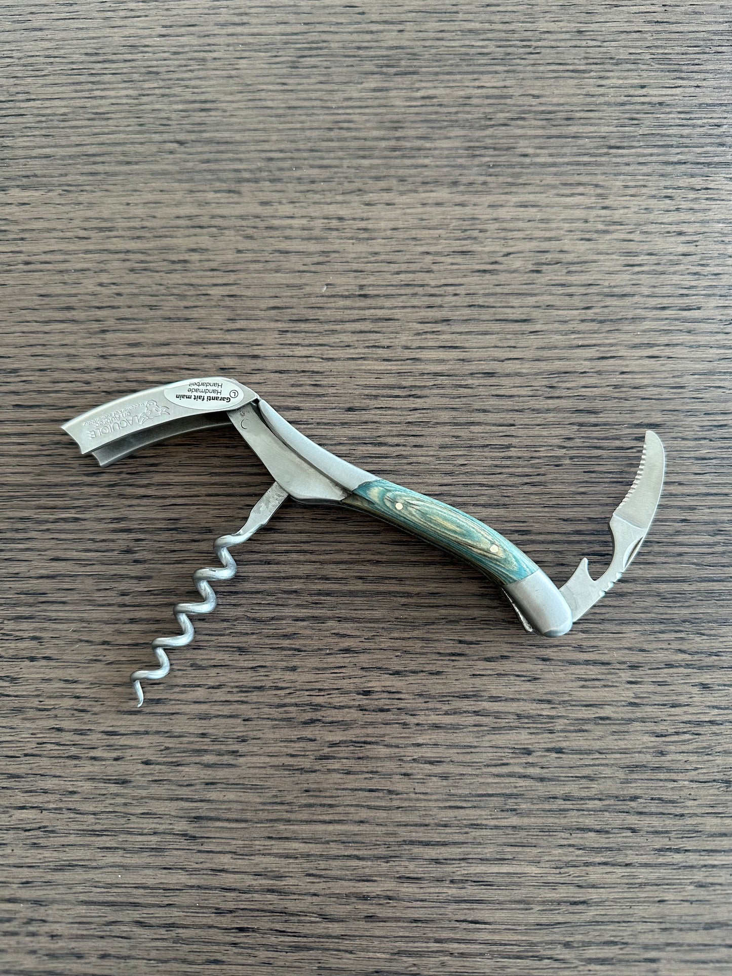 Handcrafted Sommelier Waiter's Corkscrew with Blue Pakawood Handle by Laguiole en Aubrac