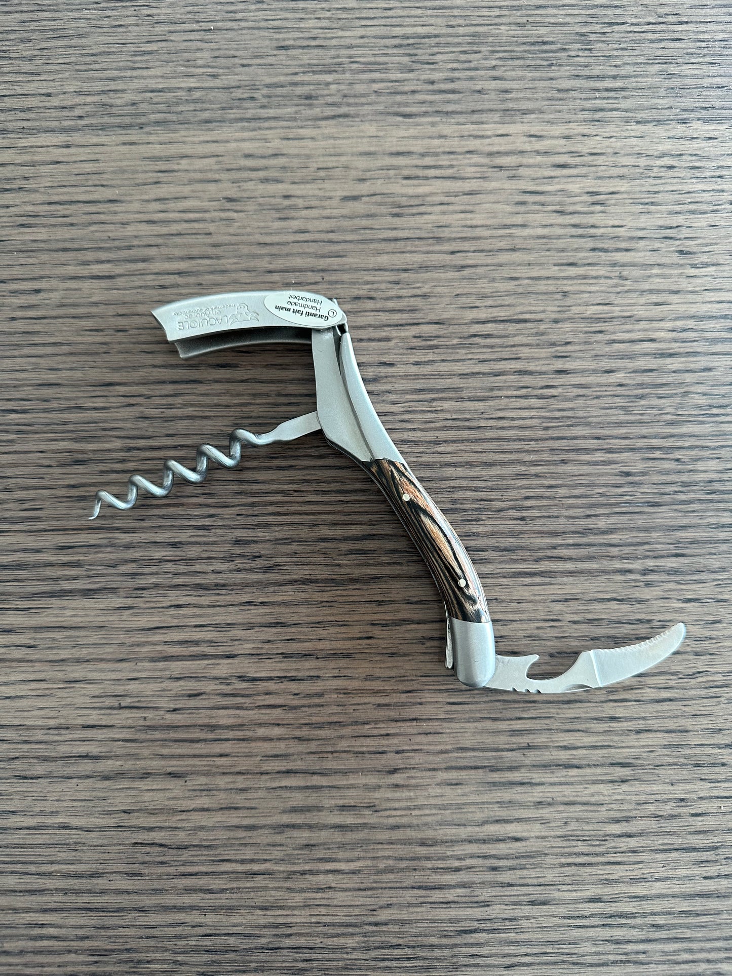 Handcrafted Sommelier Waiter's Corkscrew with Brown Pakawood Handle by Laguiole en Aubrac