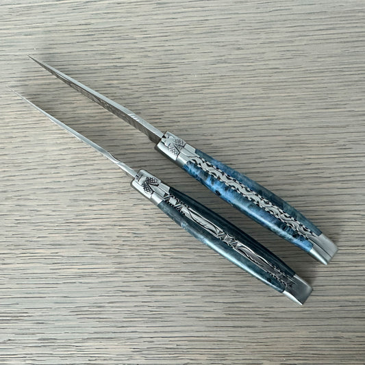 Laguiole en Aubrac 手工制作的双面镀金多用途刀,带哑光枕垫,皇家乌木手柄,4.75 英寸