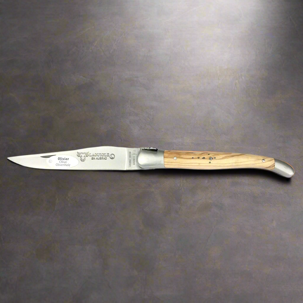 Laguiole en Aubrac Handcrafted Plated Multipurpose Knife, Olivewood Handle, 4.75 inches