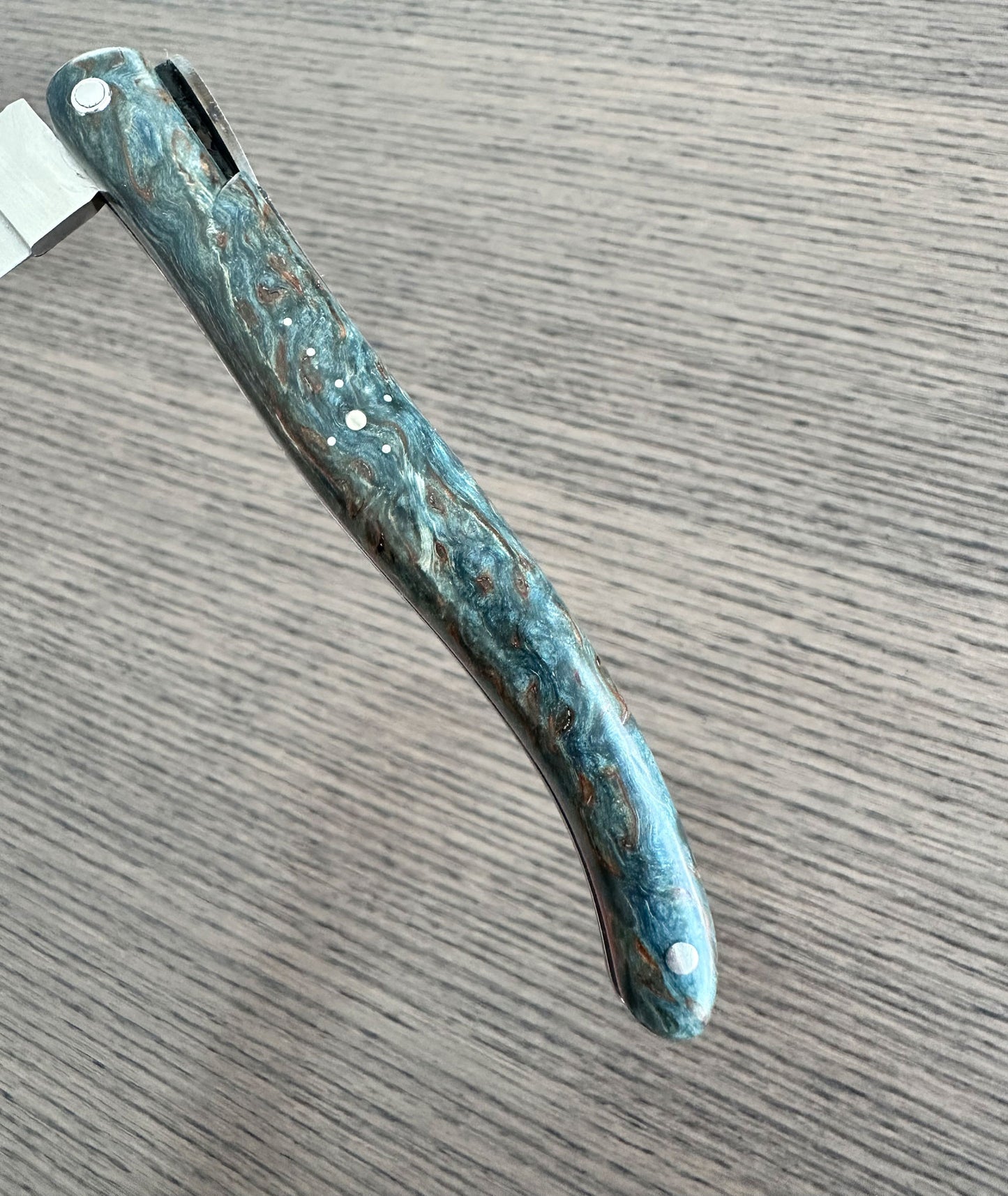Laguiole en Aubrac Americas 250th Anniversary Collection Knife with Blue Birchwood Wood Handle, 4.7-in