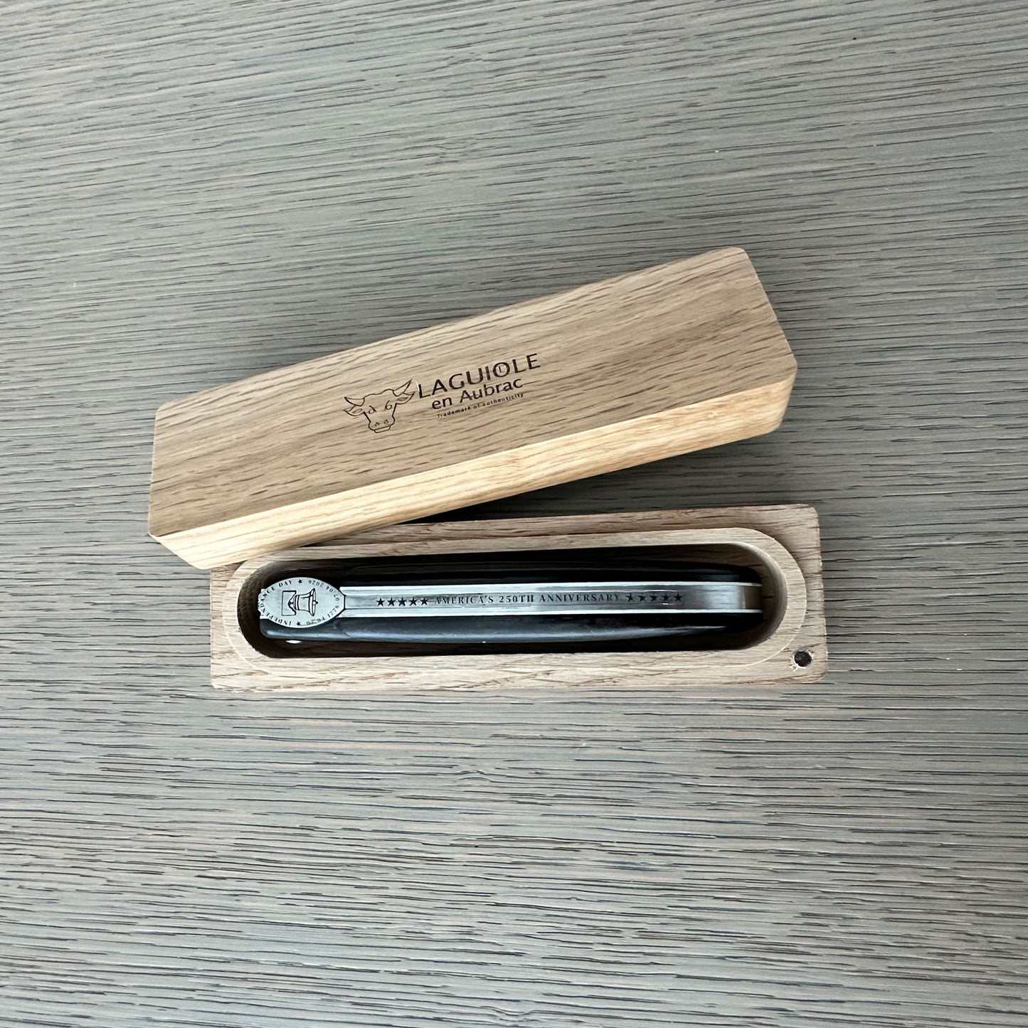 Laguiole en Aubrac Americas 250th Anniversary Collection Knife with Ebony Wood Handle, 4.7-in