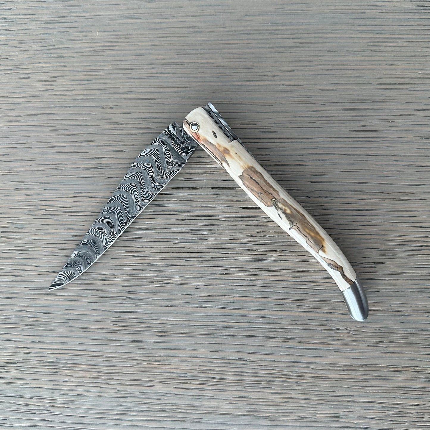 Laguiole en Aubrac — Origine Tour Eiffel Limited Edition Folding Knife | Ivory Crust Handle, Damascus Blade