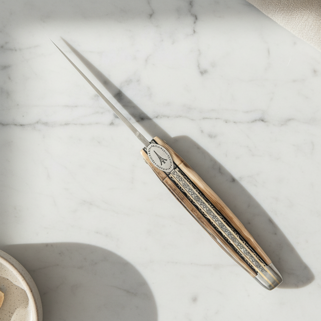 Laguiole en Aubrac — Origine Tour Eiffel Limited Edition Folding Knife | Ivory Crust Handle, Damascus Blade