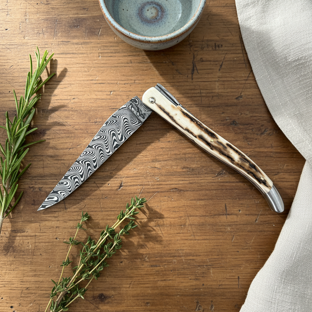 Laguiole en Aubrac — Origine Tour Eiffel Limited Edition Folding Knife | Ivory Crust Handle, Damascus Blade