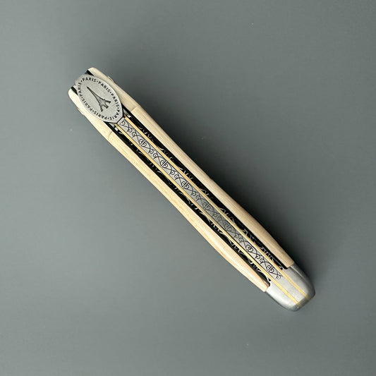 Laguiole en Aubrac — Origine Tour Eiffel Limited Edition Folding Knife | Ivory Crust Handle, Damascus Blade