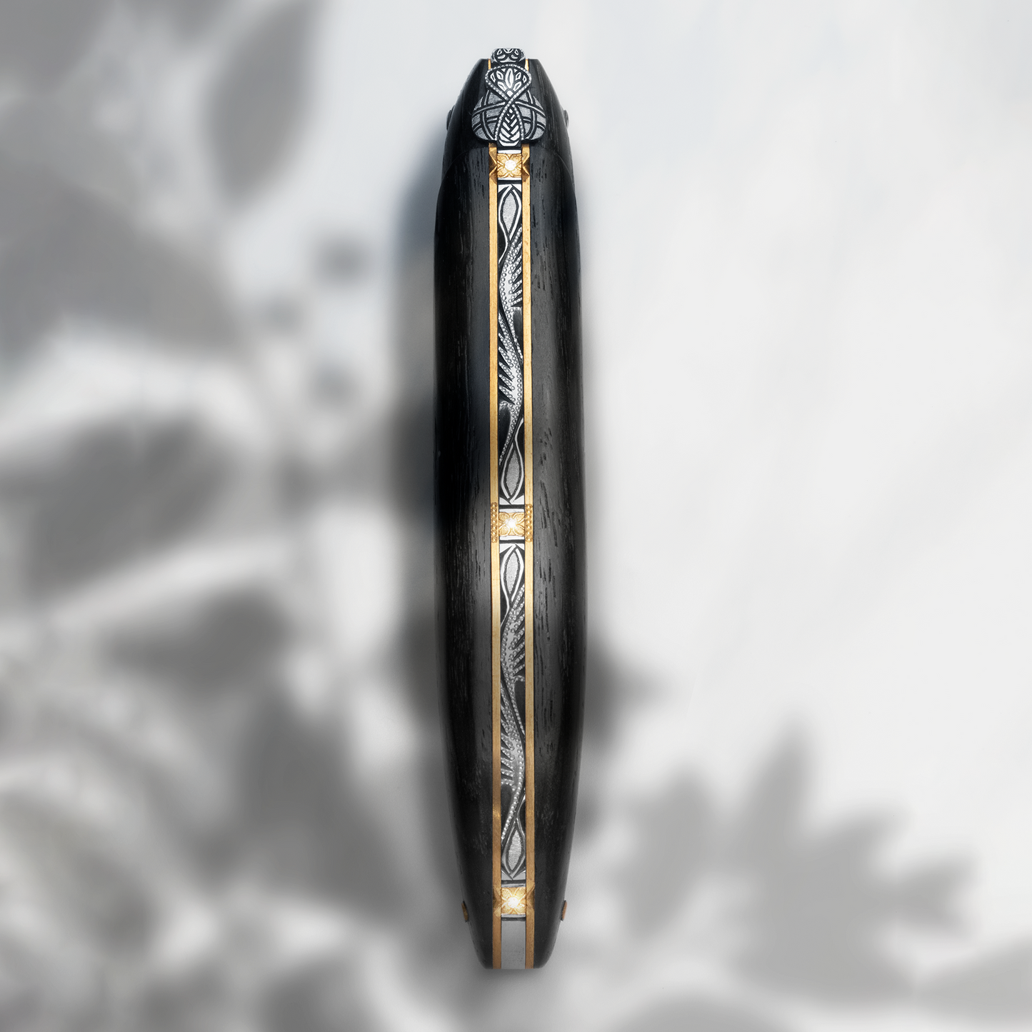 Laguiole en Aubrac Le Bijou Eclipse Luxury Multipurpose Knife, 4.8-in (12cm), Bog Oak Handle, With Two Brass Plates, And Handcarved Spring