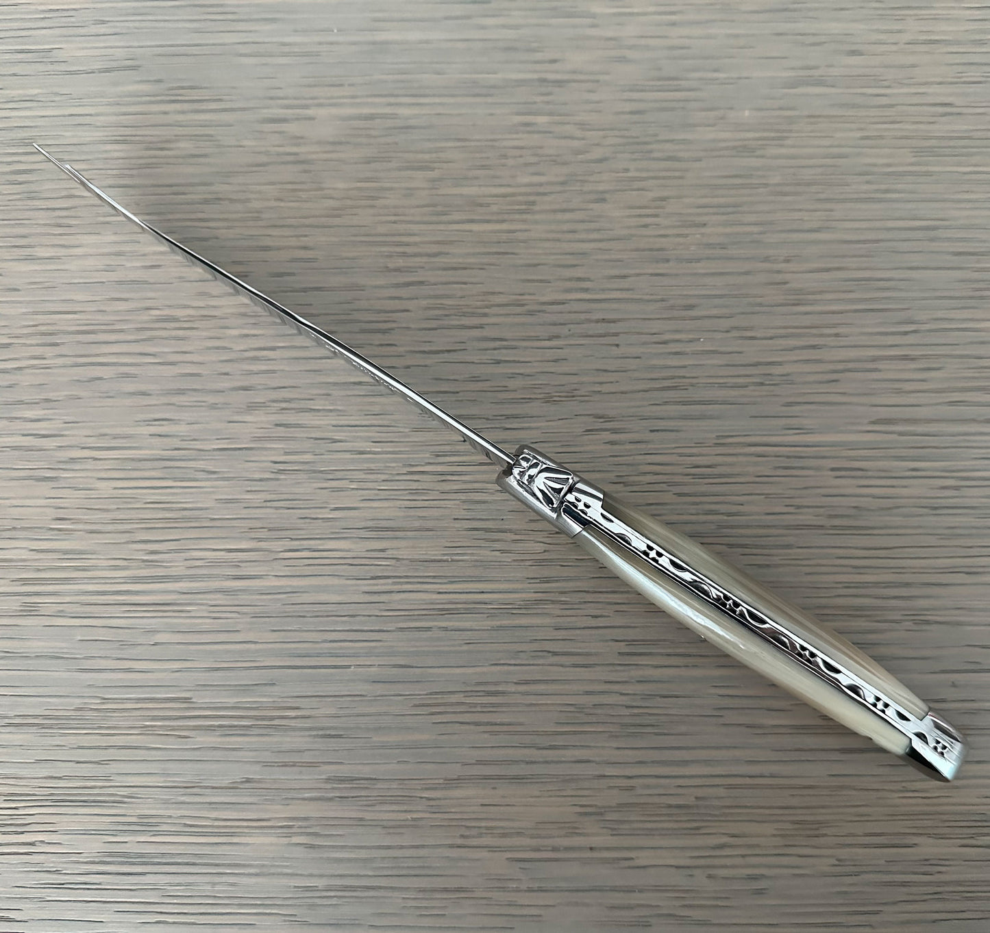 Laguiole en Aubrac Handcrafted Soft Cheese Knife, Solid Horn Handle