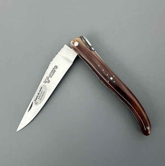 Open Laguiole en Aubrac Origine Tour Eiffel limited edition folding knife with solid horn handle