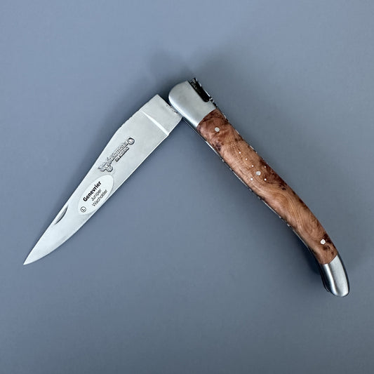 Laguiole en Aubrac手作りの二重メッキ多目的ナイフステンレス鋼ボルスター、ジュニパーハンドル、4.75インチ