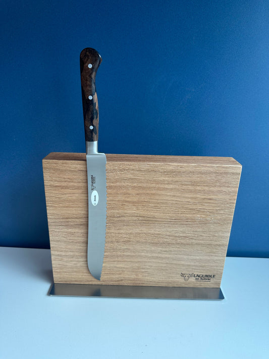 Laguiole en Aubrac Juego de cuchillos de cocina gourmet artesanales de 7 piezas con mangos de madera de ébano, bloque de roble magnético