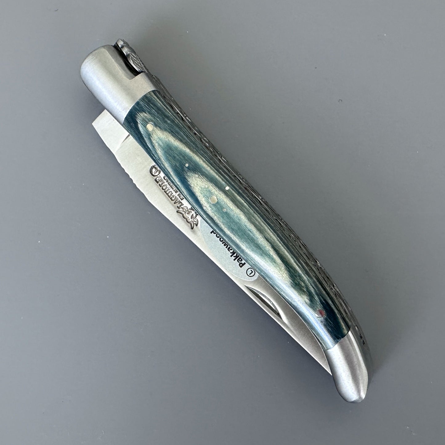 Laguiole en Aubrac Double Plated Folding Knife Blue Pakka Handle, 4.7"
