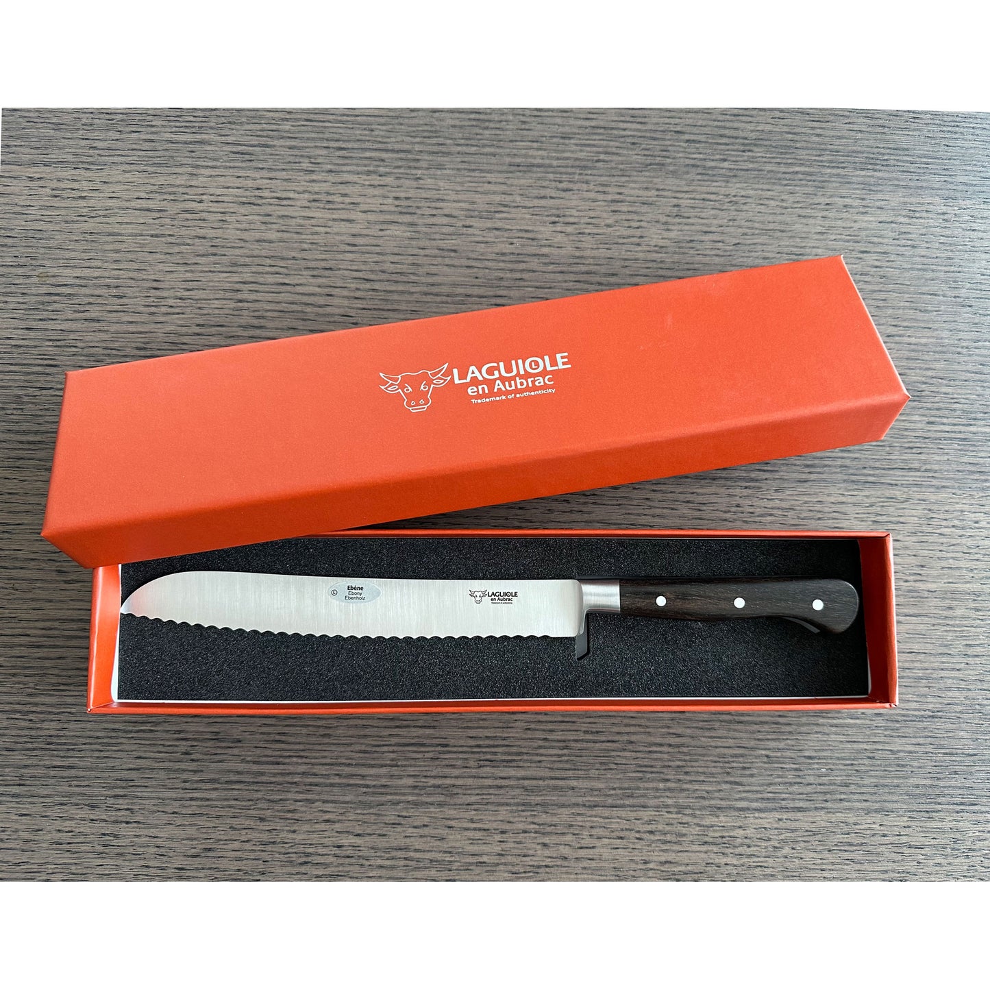 Laguiole en Aubrac Classic Forged Bread Knife With Ebony Wood Handle, 8-in