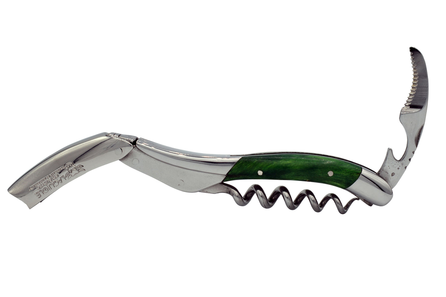 Handcrafted Sommelier Waiter's Corkscrew with Stabilized Green Poplar Burl Handle, Polished Bolster by Laguiole en Aubrac