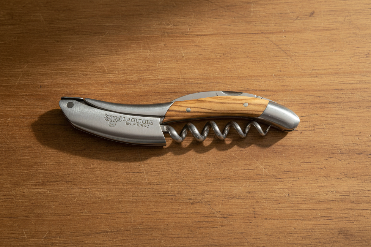 Handcrafted Sommelier Waiter's Corkscrew with Olivewood Handle by Laguiole en Aubrac